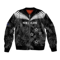 Custom New Zealand Silver Fern Football Bomber Jacket Go Aotearoa Grunge Black LT14 Unisex Black - Polynesian Pride