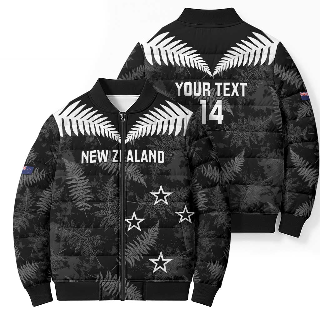 Custom New Zealand Silver Fern Football Bomber Puffer Jacket Go Aotearoa Grunge Black LT14 - Polynesian Pride