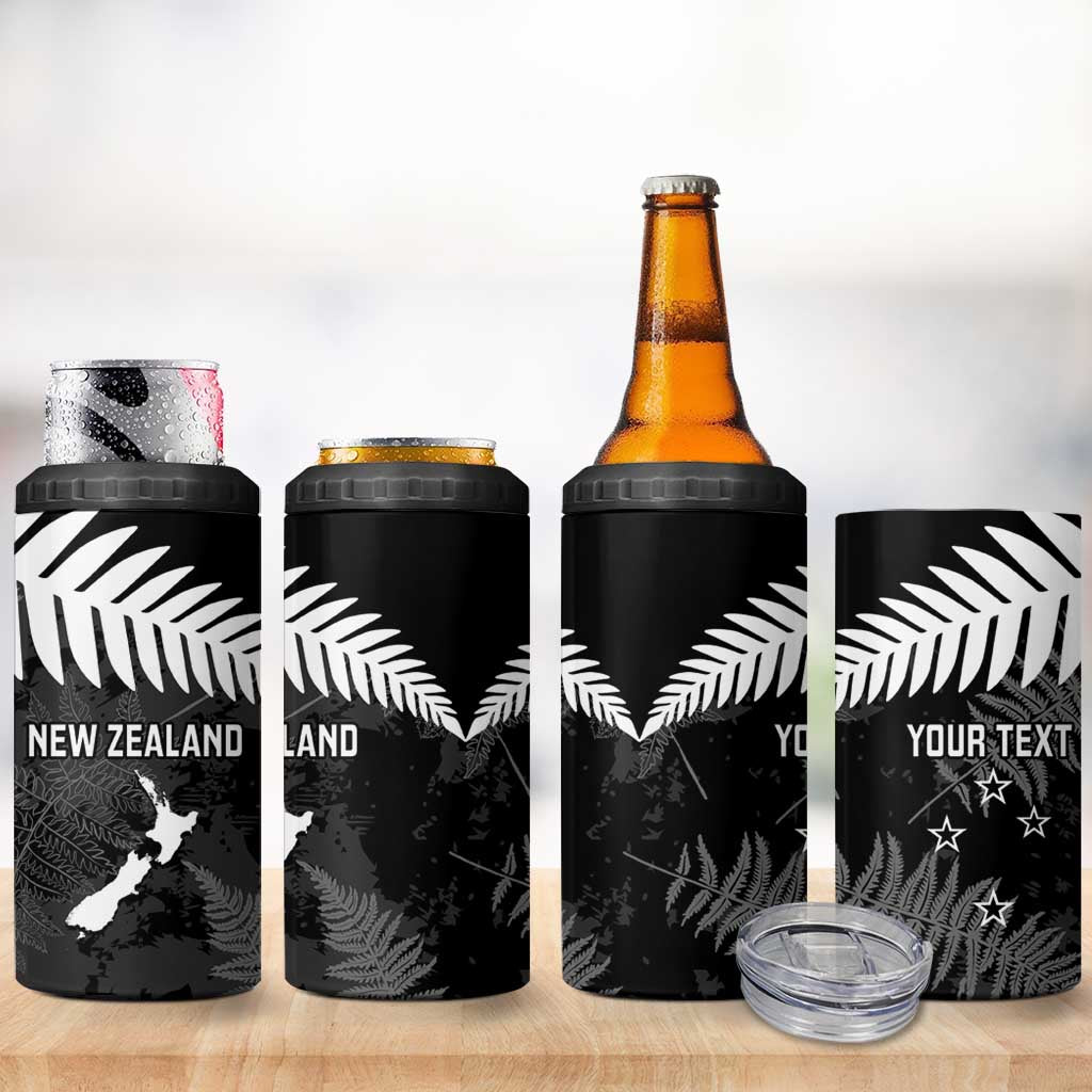 Custom New Zealand Silver Fern Football 4 in 1 Can Cooler Tumbler Go Aotearoa Grunge Black LT14 - Polynesian Pride