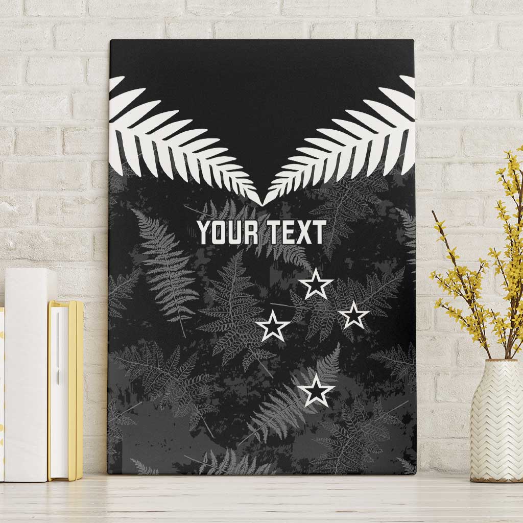 Custom New Zealand Silver Fern Football Canvas Wall Art Go Aotearoa Grunge Black - Polynesian Pride