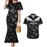 Custom New Zealand Silver Fern Football Couples Matching Mermaid Dress and Hawaiian Shirt Go Aotearoa Grunge Black LT14 Black - Polynesian Pride