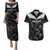 Custom New Zealand Silver Fern Football Couples Matching Puletasi and Hawaiian Shirt Go Aotearoa Grunge Black - Polynesian Pride