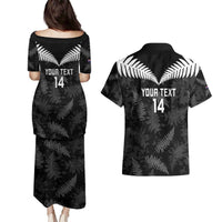 Custom New Zealand Silver Fern Football Couples Matching Puletasi and Hawaiian Shirt Go Aotearoa Grunge Black LT14 - Polynesian Pride