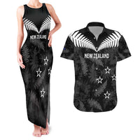 Custom New Zealand Silver Fern Football Couples Matching Tank Maxi Dress and Hawaiian Shirt Go Aotearoa Grunge Black LT14 Black - Polynesian Pride