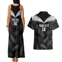 Custom New Zealand Silver Fern Football Couples Matching Tank Maxi Dress and Hawaiian Shirt Go Aotearoa Grunge Black LT14 - Polynesian Pride