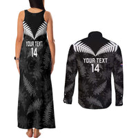 Custom New Zealand Silver Fern Football Couples Matching Tank Maxi Dress and Long Sleeve Button Shirt Go Aotearoa Grunge Black LT14 - Polynesian Pride