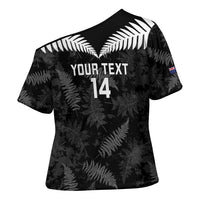 Custom New Zealand Silver Fern Football Cross Shoulder Shirt Go Aotearoa Grunge Black LT14 - Polynesian Pride