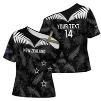 Custom New Zealand Silver Fern Football Cross Shoulder Shirt Go Aotearoa Grunge Black LT14 - Polynesian Pride
