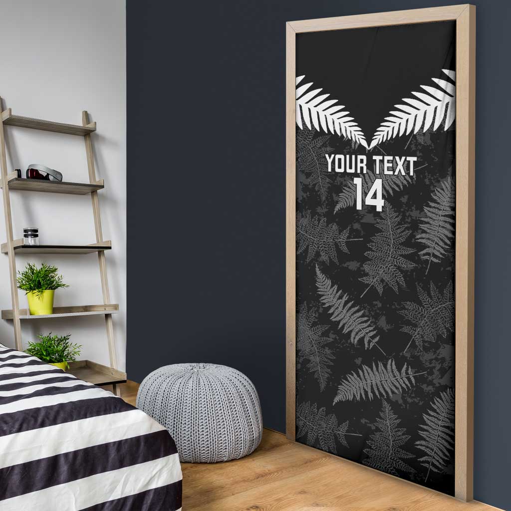 Custom New Zealand Silver Fern Football Door Cover Go Aotearoa Grunge Black LT14 - Polynesian Pride