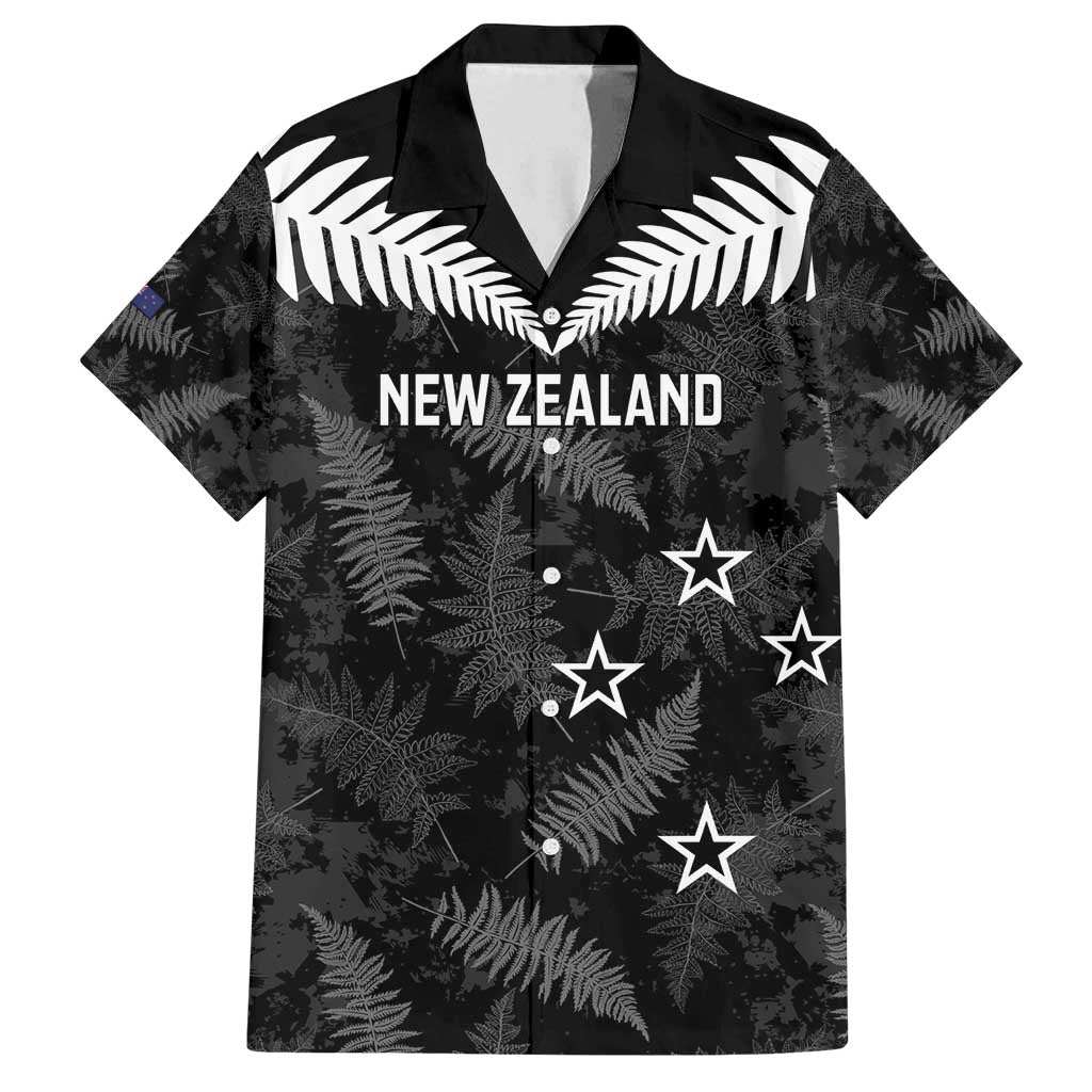 Custom New Zealand Silver Fern Football Family Matching Long Sleeve Bodycon Dress and Hawaiian Shirt Go Aotearoa Grunge Black LT14 Dad's Shirt - Short Sleeve Black - Polynesian Pride