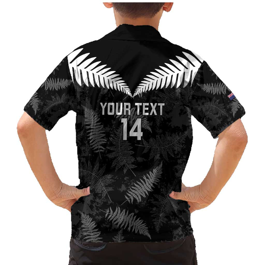 Custom New Zealand Silver Fern Football Family Matching Mermaid Dress and Hawaiian Shirt Go Aotearoa Grunge Black LT14 - Polynesian Pride