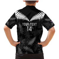 Custom New Zealand Silver Fern Football Family Matching Mermaid Dress and Hawaiian Shirt Go Aotearoa Grunge Black LT14 - Polynesian Pride
