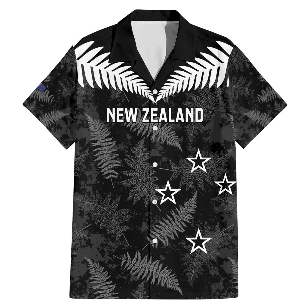 Custom New Zealand Silver Fern Football Family Matching Mermaid Dress and Hawaiian Shirt Go Aotearoa Grunge Black LT14 Dad's Shirt - Short Sleeve Black - Polynesian Pride