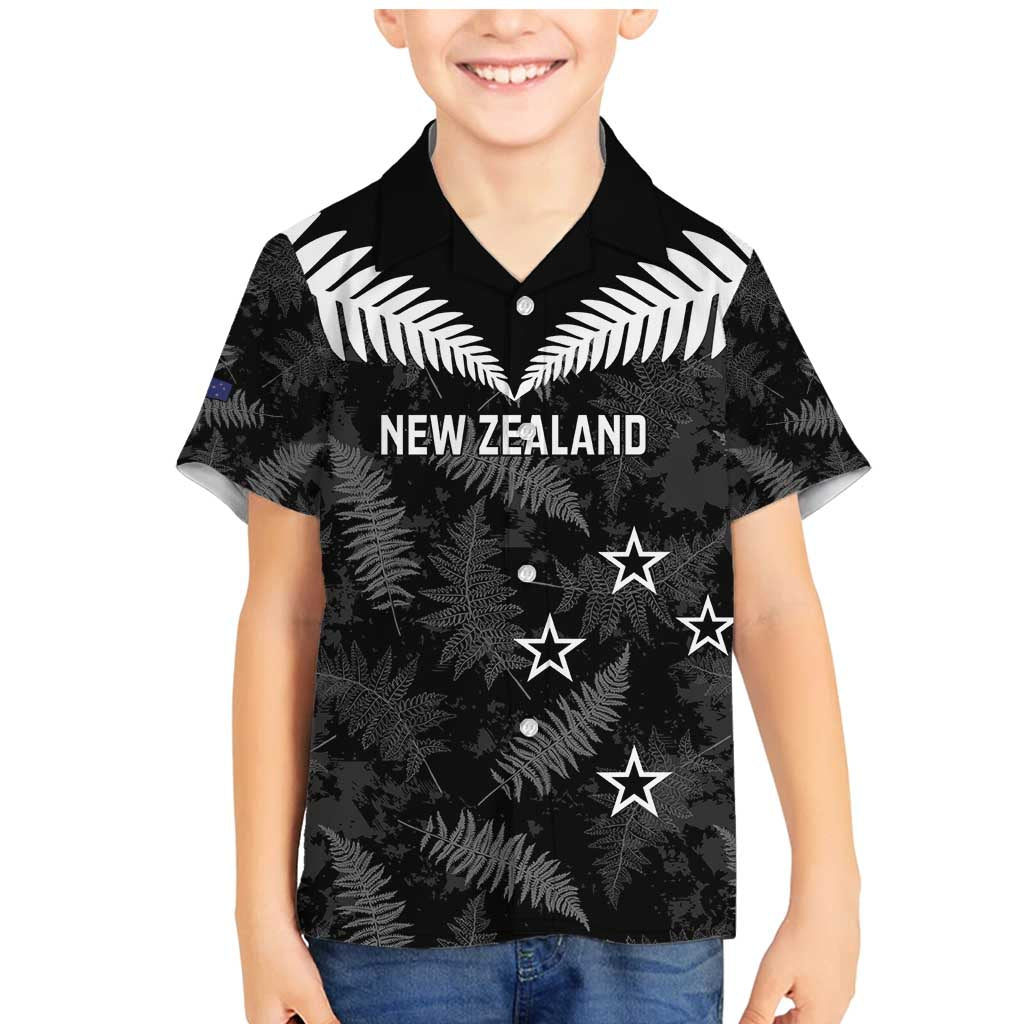 Custom New Zealand Silver Fern Football Family Matching Mermaid Dress and Hawaiian Shirt Go Aotearoa Grunge Black LT14 Son's Shirt Black - Polynesian Pride