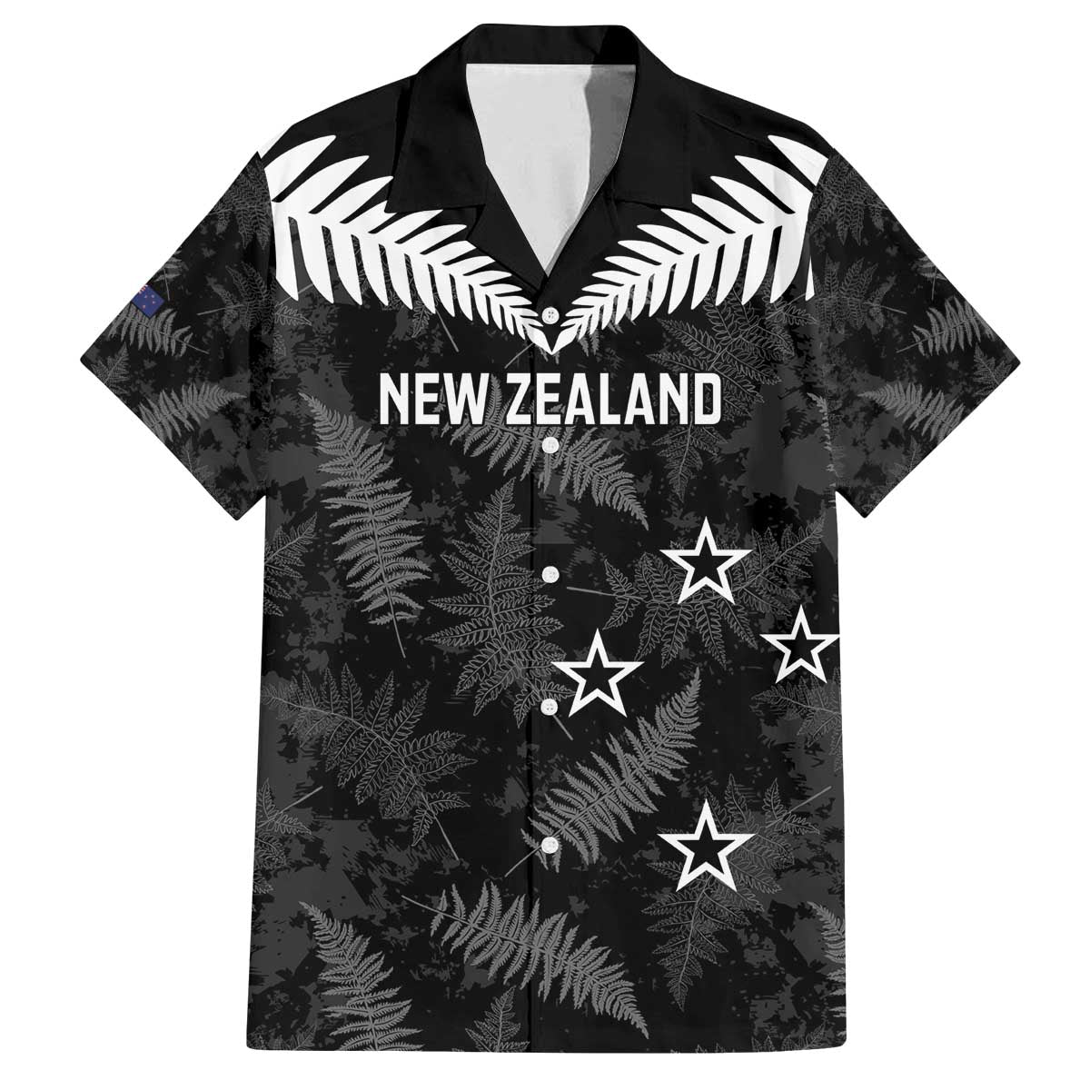 Custom New Zealand Silver Fern Football Family Matching Off The Shoulder Long Sleeve Dress and Hawaiian Shirt Go Aotearoa Grunge Black LT14 Dad's Shirt - Short Sleeve Black - Polynesian Pride