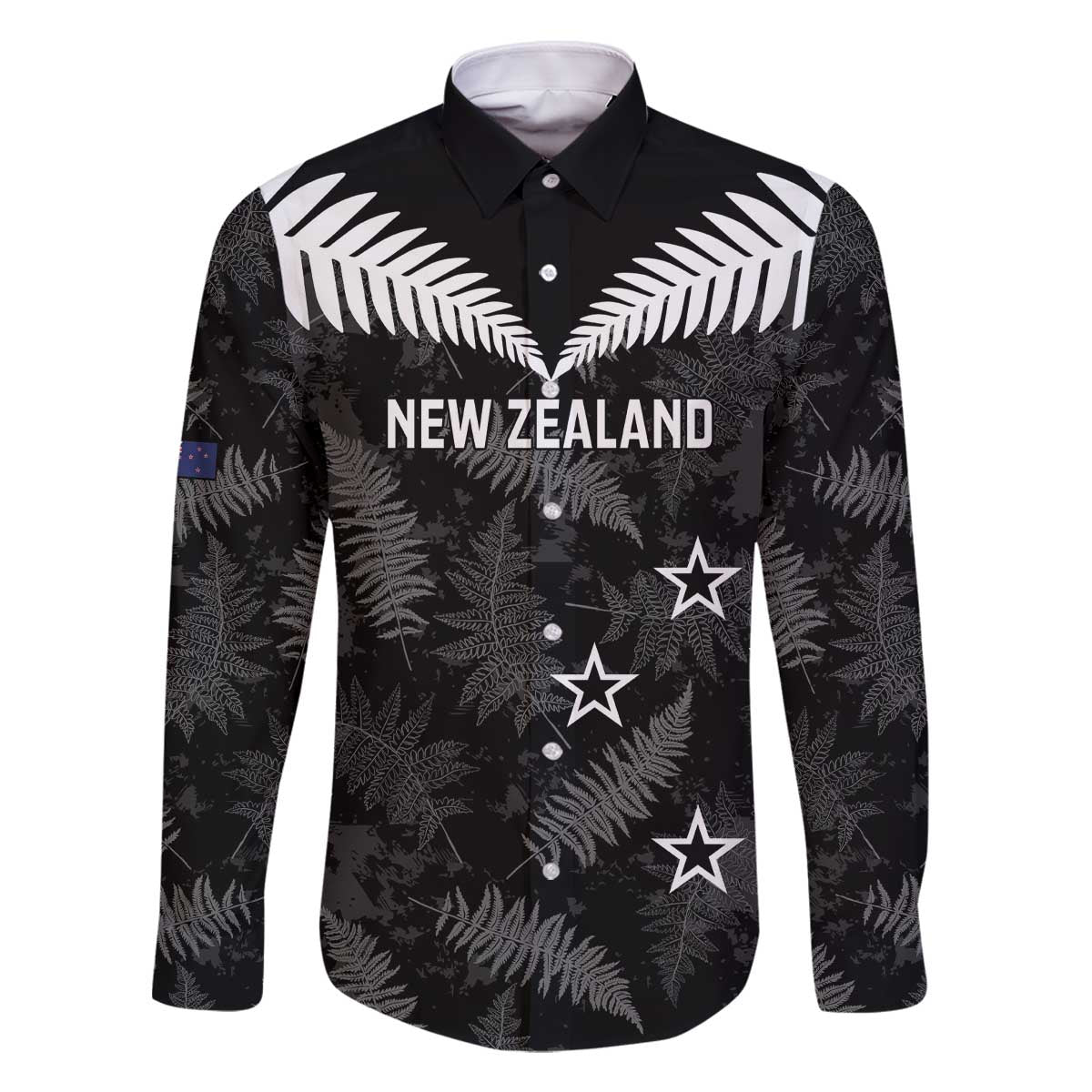 Custom New Zealand Silver Fern Football Family Matching Off The Shoulder Long Sleeve Dress and Hawaiian Shirt Go Aotearoa Grunge Black LT14 Dad's Shirt - Long Sleeve Black - Polynesian Pride