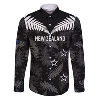 Custom New Zealand Silver Fern Football Family Matching Off The Shoulder Long Sleeve Dress and Hawaiian Shirt Go Aotearoa Grunge Black LT14 Dad's Shirt - Long Sleeve Black - Polynesian Pride