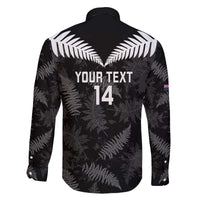 Custom New Zealand Silver Fern Football Family Matching Off The Shoulder Long Sleeve Dress and Hawaiian Shirt Go Aotearoa Grunge Black LT14 - Polynesian Pride