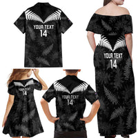 Custom New Zealand Silver Fern Football Family Matching Off Shoulder Maxi Dress and Hawaiian Shirt Go Aotearoa Grunge Black LT14 - Polynesian Pride
