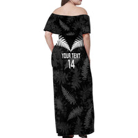 Custom New Zealand Silver Fern Football Family Matching Off Shoulder Maxi Dress and Hawaiian Shirt Go Aotearoa Grunge Black LT14 - Polynesian Pride