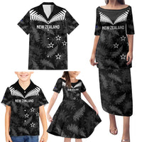 Custom New Zealand Silver Fern Football Family Matching Puletasi and Hawaiian Shirt Go Aotearoa Grunge Black LT14 - Polynesian Pride