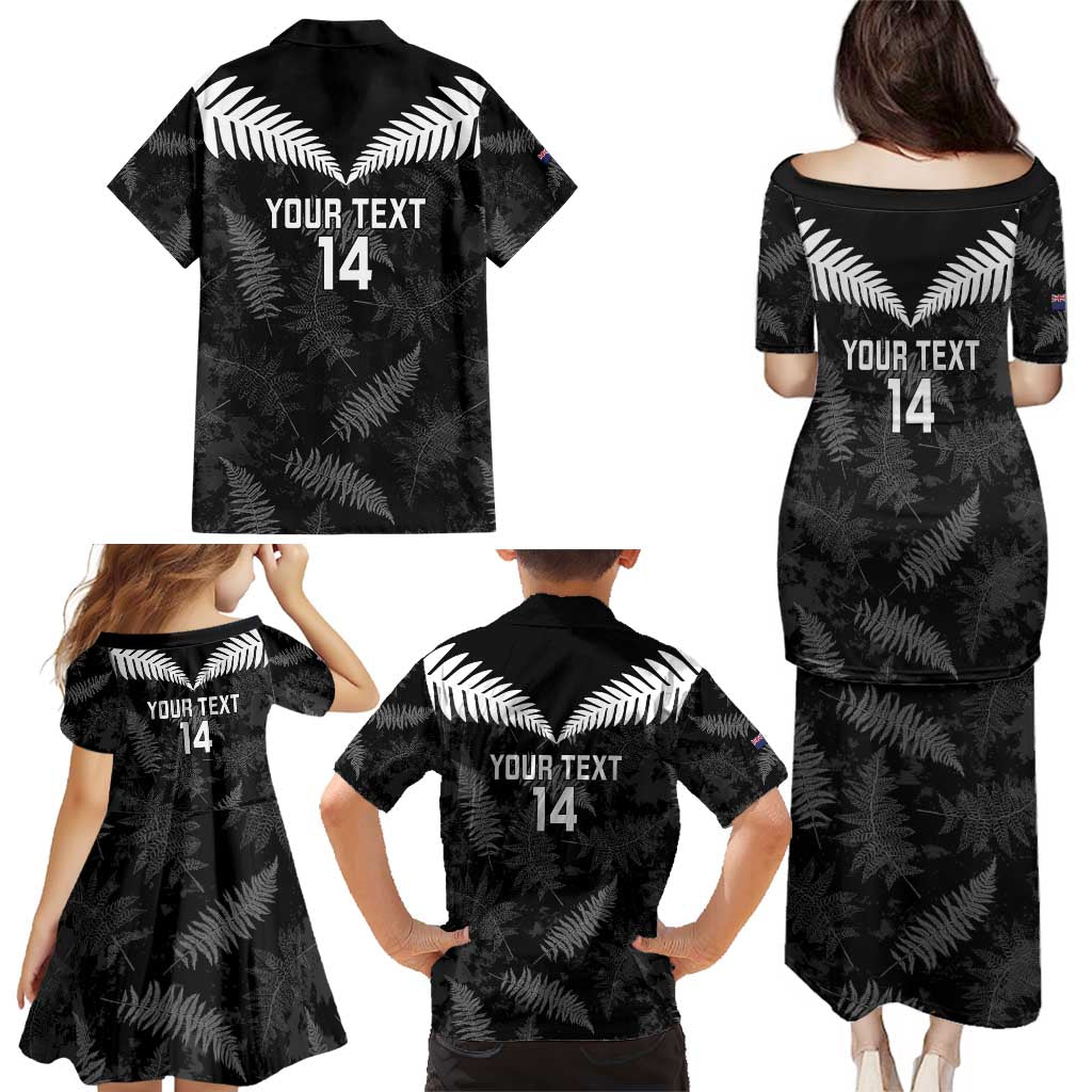 Custom New Zealand Silver Fern Football Family Matching Puletasi and Hawaiian Shirt Go Aotearoa Grunge Black LT14 - Polynesian Pride