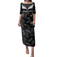 Custom New Zealand Silver Fern Football Family Matching Puletasi and Hawaiian Shirt Go Aotearoa Grunge Black LT14 Mom's Dress Black - Polynesian Pride