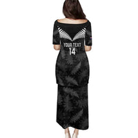 Custom New Zealand Silver Fern Football Family Matching Puletasi and Hawaiian Shirt Go Aotearoa Grunge Black LT14 - Polynesian Pride