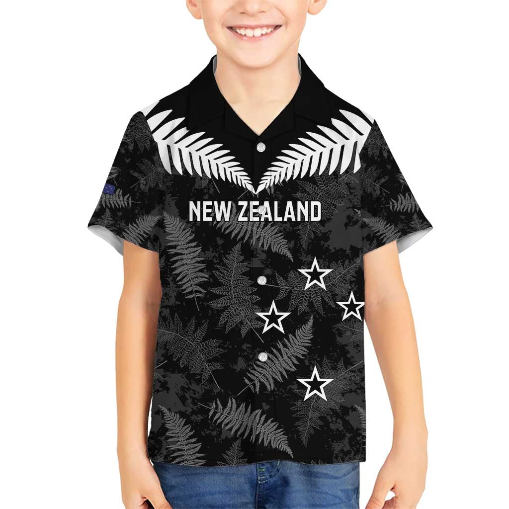 Custom New Zealand Silver Fern Football Family Matching Puletasi and Hawaiian Shirt Go Aotearoa Grunge Black LT14 Son's Shirt Black - Polynesian Pride