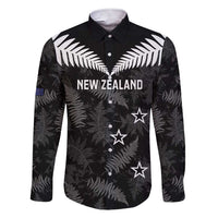 Custom New Zealand Silver Fern Football Family Matching Short Sleeve Bodycon Dress and Hawaiian Shirt Go Aotearoa Grunge Black LT14 Dad's Shirt - Long Sleeve Black - Polynesian Pride