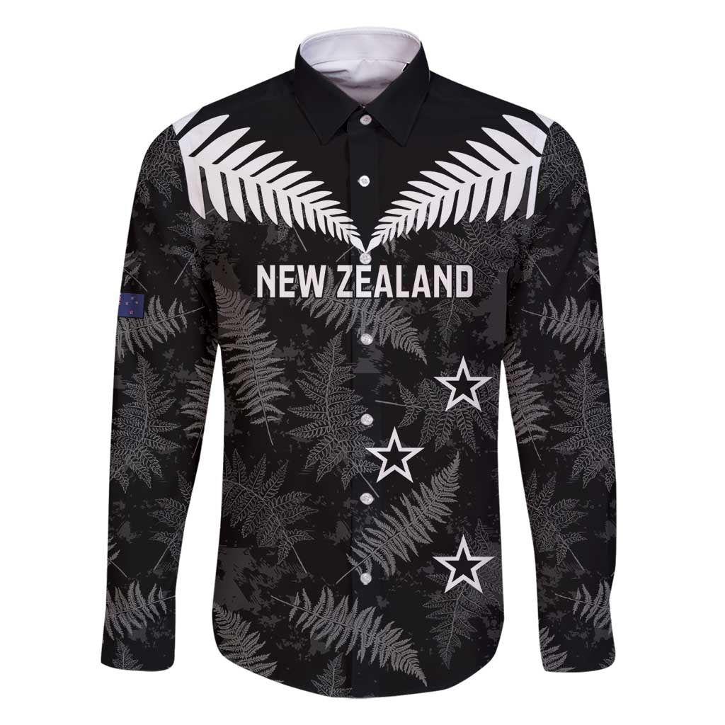Custom New Zealand Silver Fern Football Family Matching Summer Maxi Dress and Hawaiian Shirt Go Aotearoa Grunge Black LT14 Dad's Shirt - Long Sleeve Black - Polynesian Pride