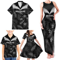 Custom New Zealand Silver Fern Football Family Matching Tank Maxi Dress and Hawaiian Shirt Go Aotearoa Grunge Black LT14 - Polynesian Pride