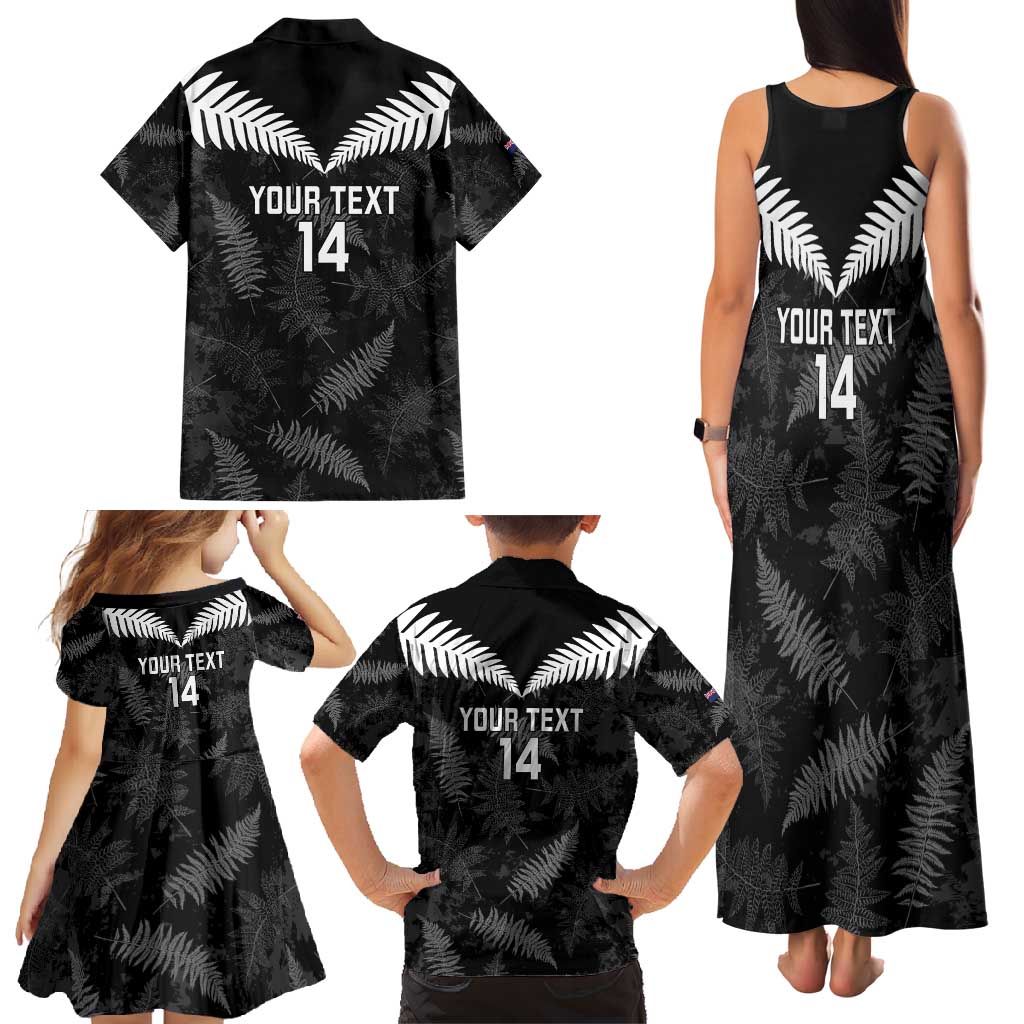 Custom New Zealand Silver Fern Football Family Matching Tank Maxi Dress and Hawaiian Shirt Go Aotearoa Grunge Black LT14 - Polynesian Pride