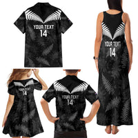 Custom New Zealand Silver Fern Football Family Matching Tank Maxi Dress and Hawaiian Shirt Go Aotearoa Grunge Black LT14 - Polynesian Pride