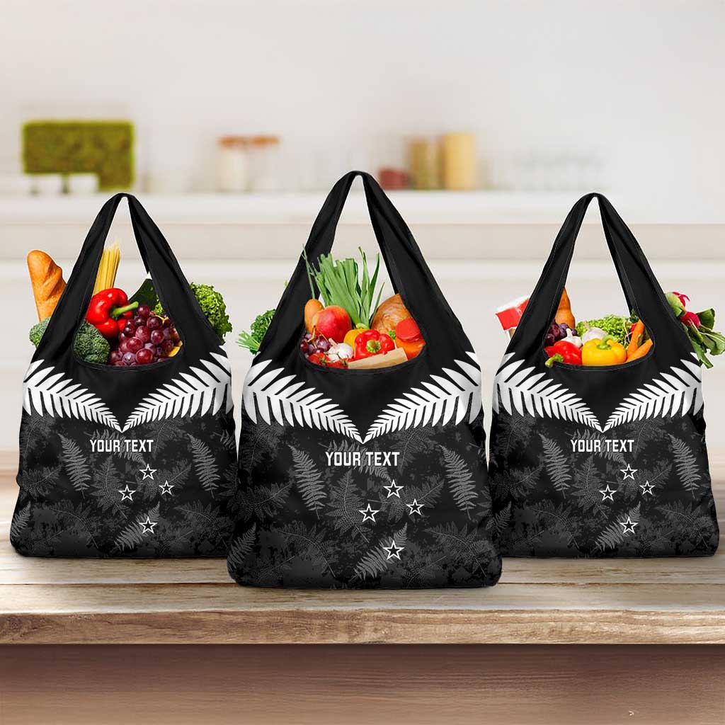 Custom New Zealand Silver Fern Football Grocery Bag Go Aotearoa Grunge Black LT14 3-pack One Size Black - Polynesian Pride