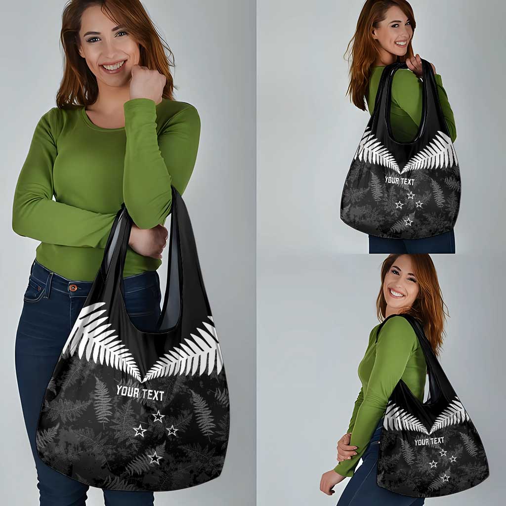Custom New Zealand Silver Fern Football Grocery Bag Go Aotearoa Grunge Black LT14 - Polynesian Pride