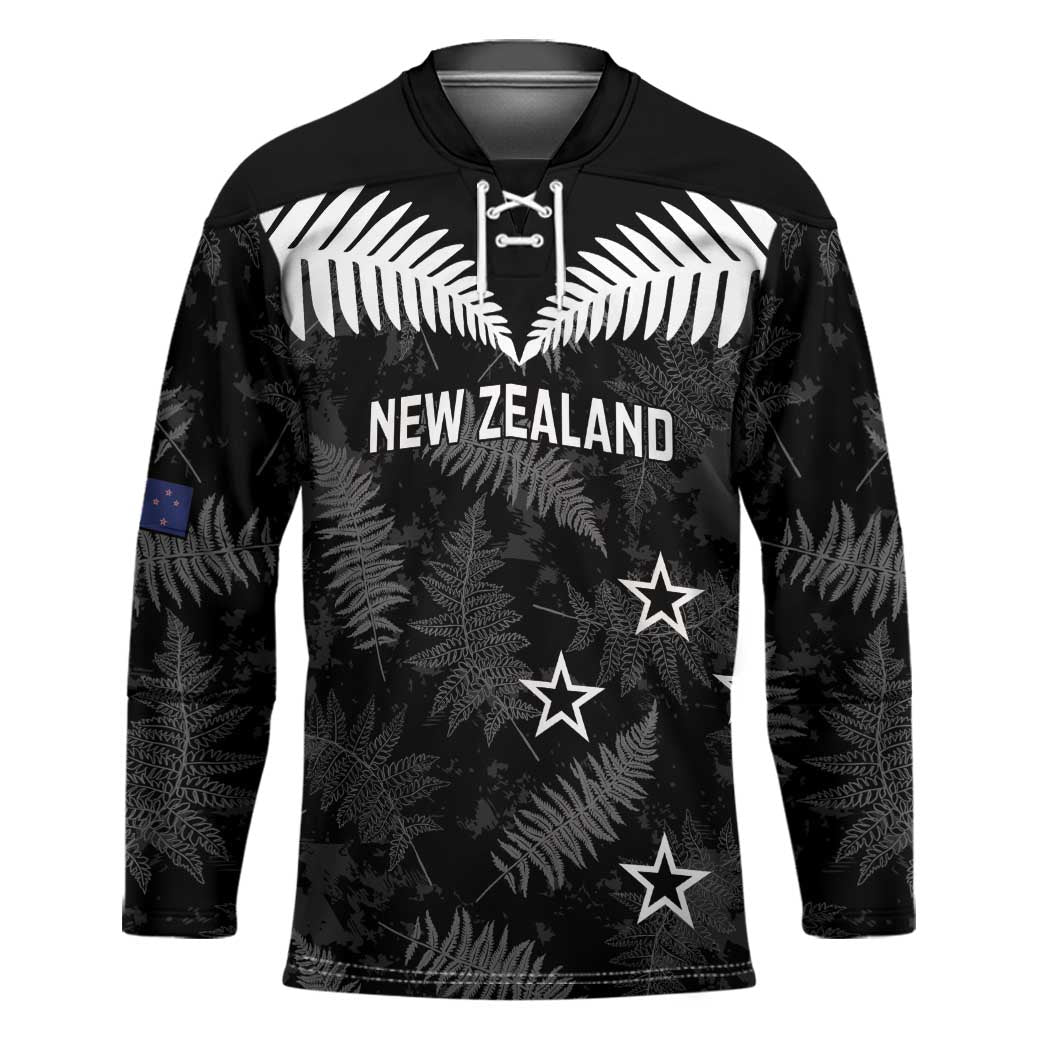 Custom New Zealand Silver Fern Football Hockey Jersey Go Aotearoa Grunge Black LT14 Unisex Black - Polynesian Pride