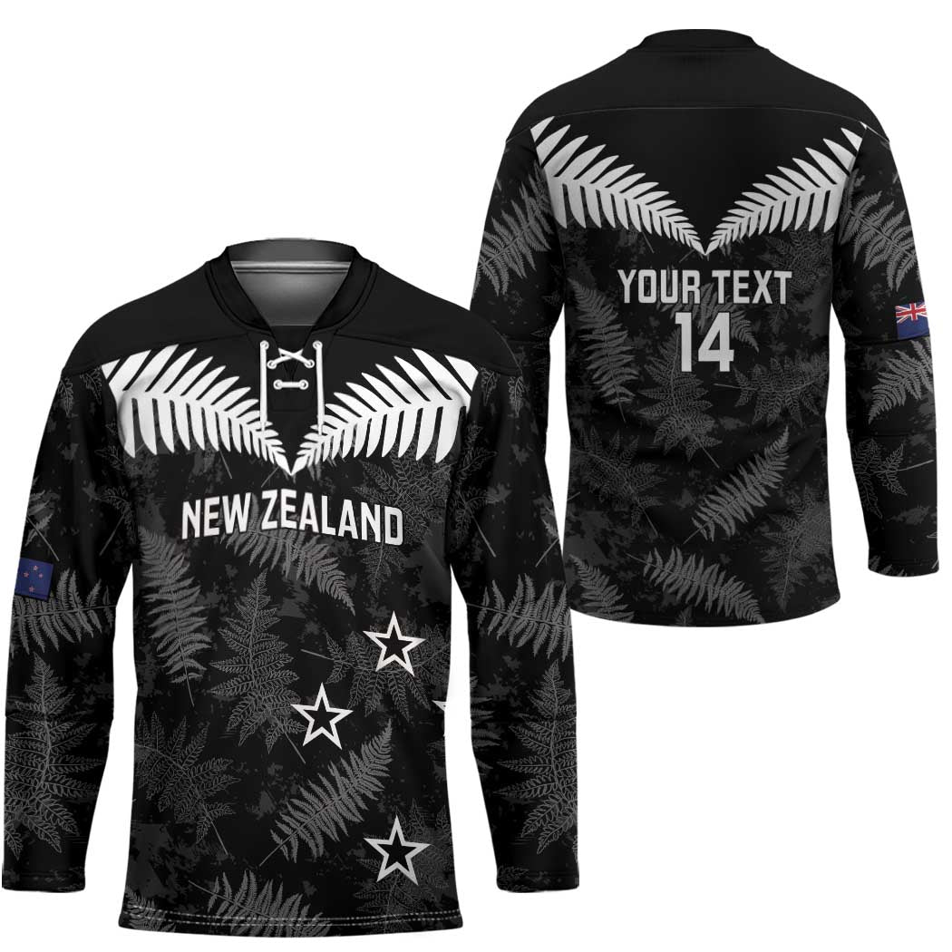 Custom New Zealand Silver Fern Football Hockey Jersey Go Aotearoa Grunge Black LT14 - Polynesian Pride