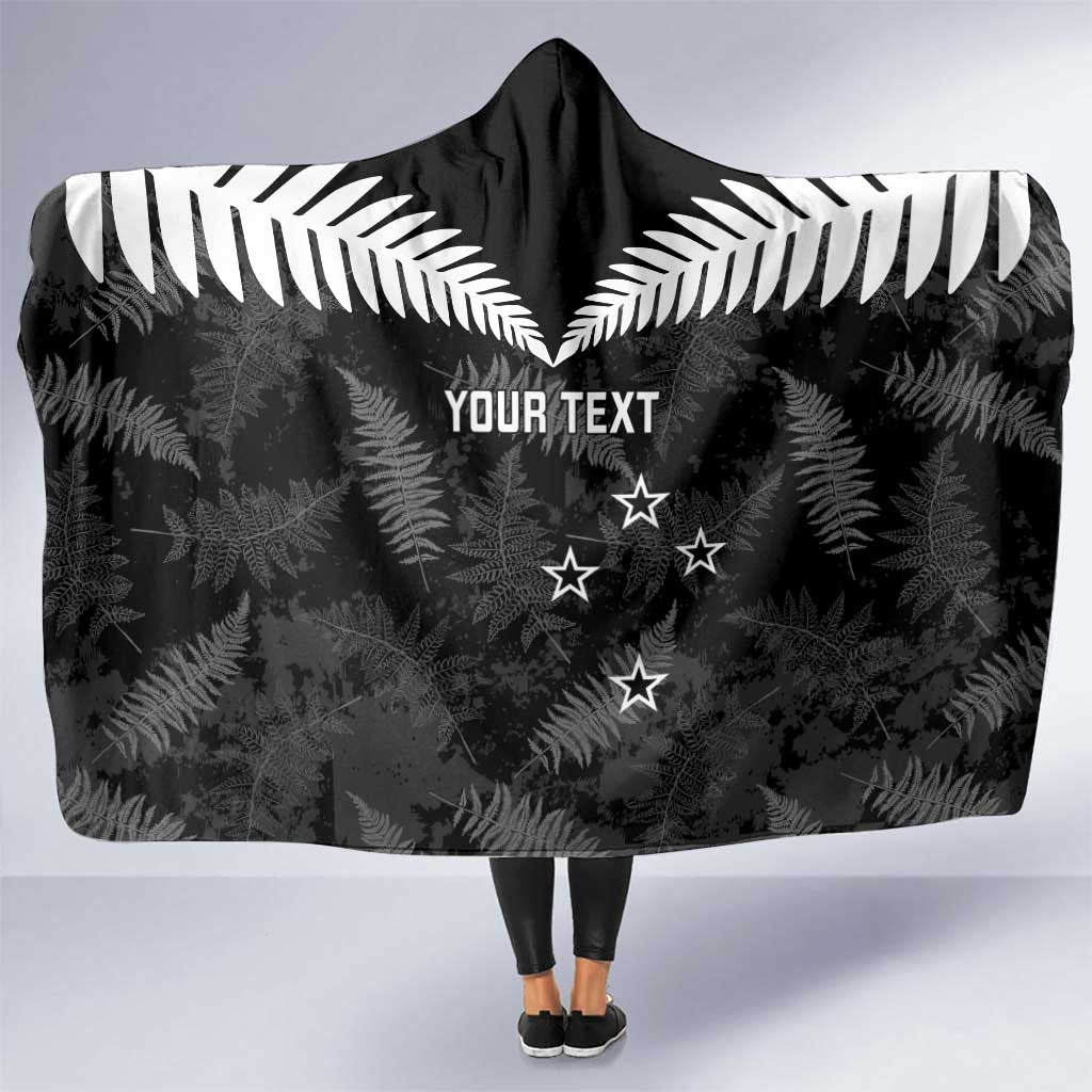 Custom New Zealand Silver Fern Football Hooded Blanket Go Aotearoa Grunge Black LT14 One Size Black - Polynesian Pride