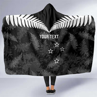 Custom New Zealand Silver Fern Football Hooded Blanket Go Aotearoa Grunge Black LT14 One Size Black - Polynesian Pride