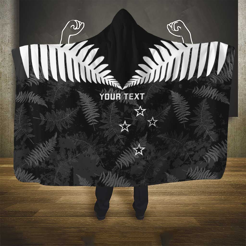 Custom New Zealand Silver Fern Football Hooded Blanket Go Aotearoa Grunge Black LT14 - Polynesian Pride