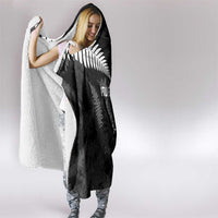 Custom New Zealand Silver Fern Football Hooded Blanket Go Aotearoa Grunge Black LT14 - Polynesian Pride