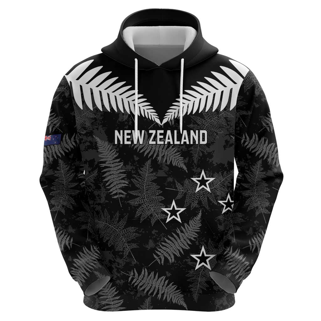 Custom New Zealand Silver Fern Football Hoodie Go Aotearoa Grunge Black LT14 - Polynesian Pride