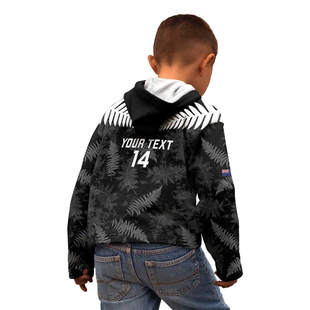Custom New Zealand Silver Fern Football Kid Hoodie Go Aotearoa Grunge Black - Polynesian Pride