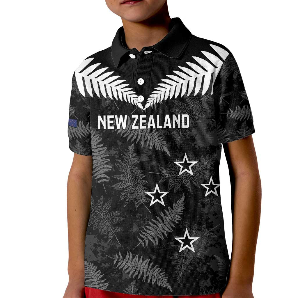 Custom New Zealand Silver Fern Football Kid Polo Shirt Go Aotearoa Grunge Black LT14 Kid Black - Polynesian Pride