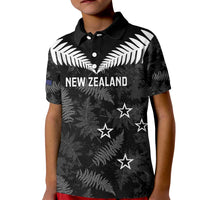 Custom New Zealand Silver Fern Football Kid Polo Shirt Go Aotearoa Grunge Black LT14 Kid Black - Polynesian Pride