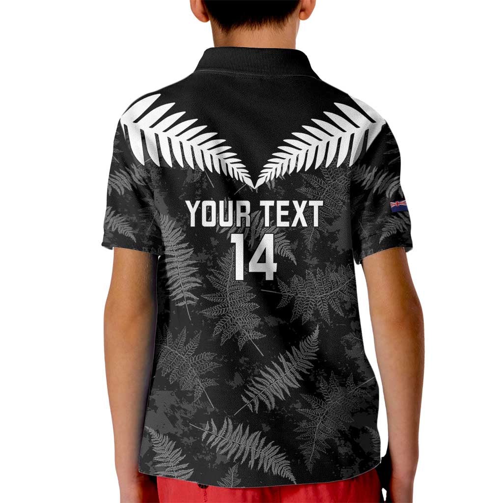 Custom New Zealand Silver Fern Football Kid Polo Shirt Go Aotearoa Grunge Black LT14 - Polynesian Pride
