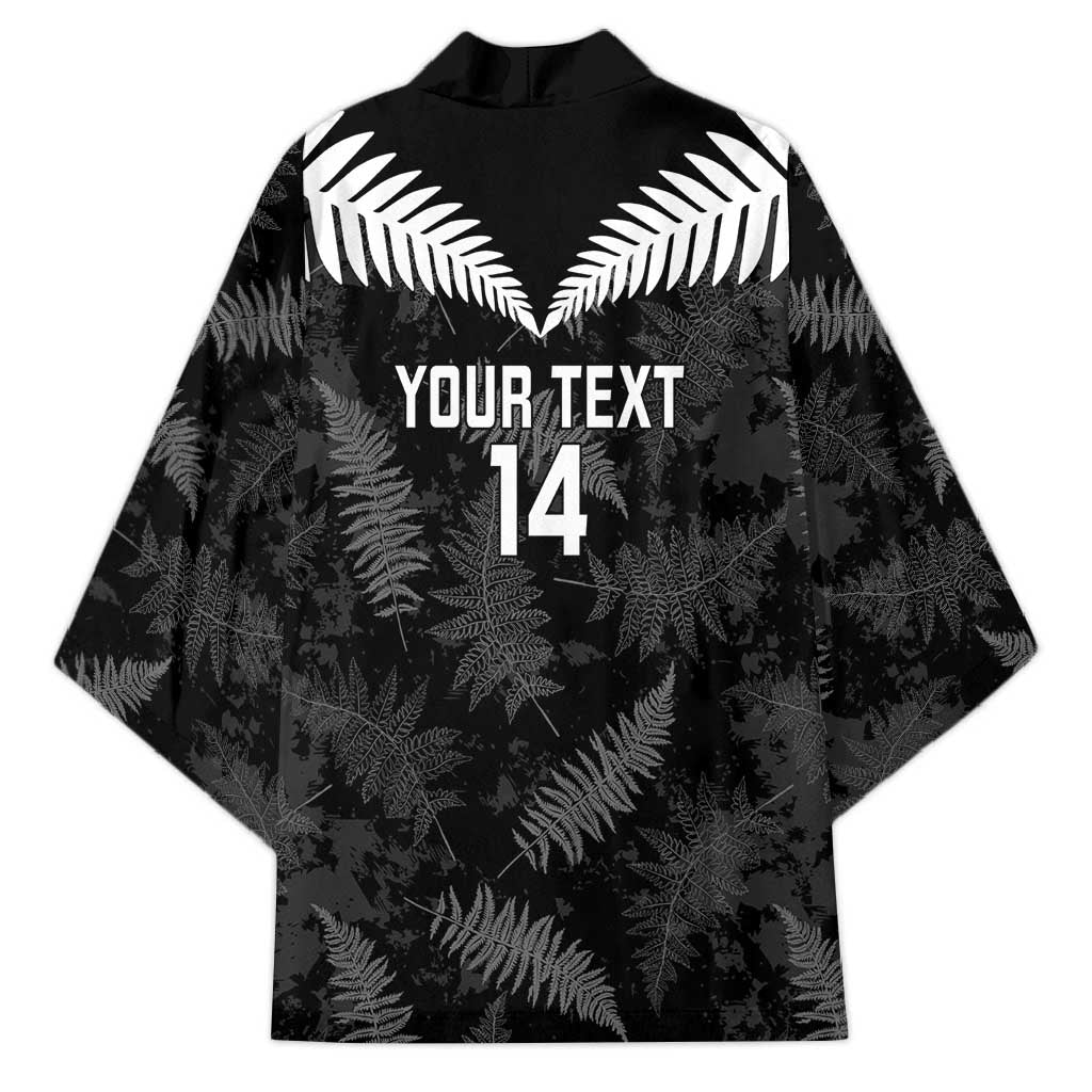 Custom New Zealand Silver Fern Football Kimono Go Aotearoa Grunge Black LT14 - Polynesian Pride