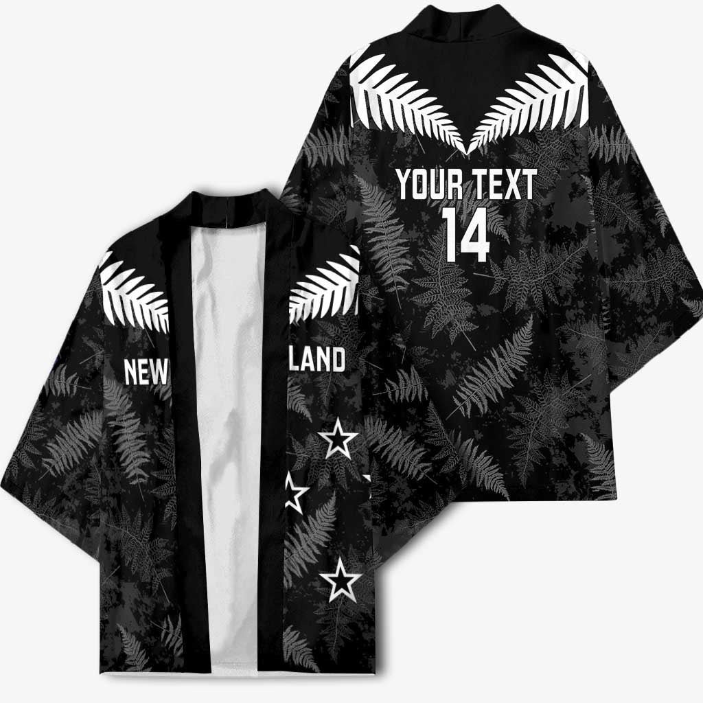 Custom New Zealand Silver Fern Football Kimono Go Aotearoa Grunge Black LT14 - Polynesian Pride