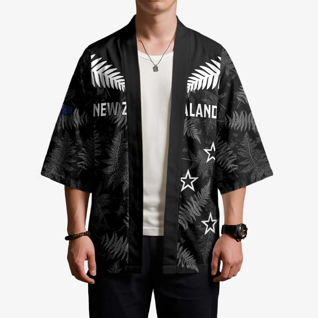 Custom New Zealand Silver Fern Football Kimono Go Aotearoa Grunge Black LT14 - Polynesian Pride